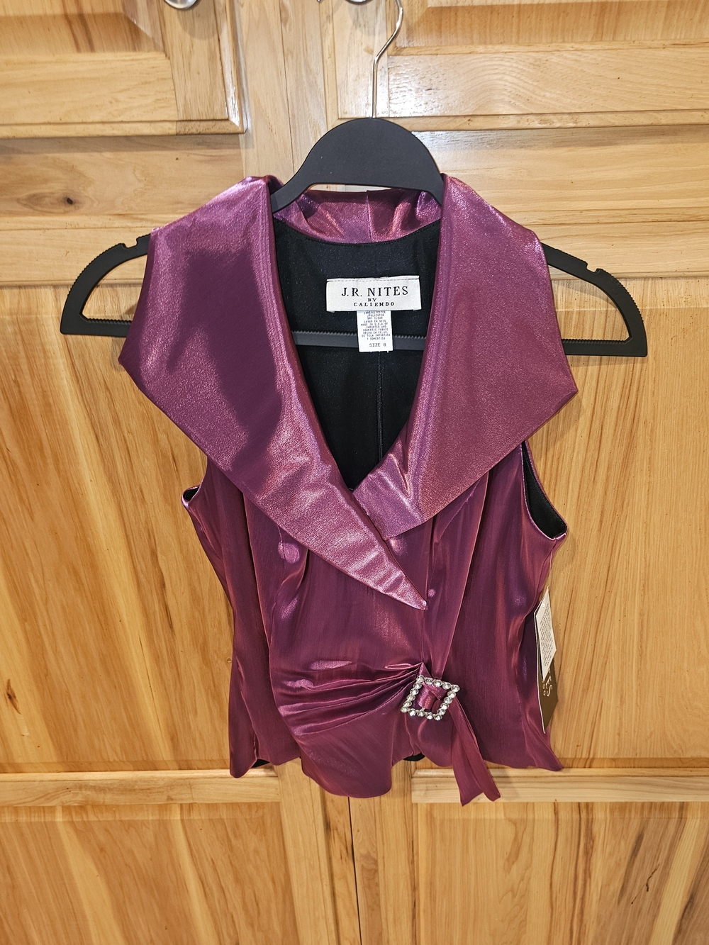 J.R. Nites Womens Pink-Purple Shimmer Sleeveless Wrap Top